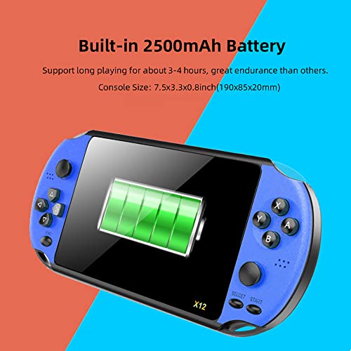 Handheld Game Console 5.1 inch Pro Retro Games Consoles Built-in Classic Games Rechargeable Battery Portable Style Game Consoles X12 Blue