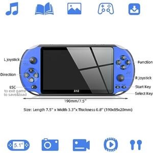 Handheld Game Console 5.1 inch Pro Retro Games Consoles Built-in Classic Games Rechargeable Battery Portable Style Game Consoles X12 Blue