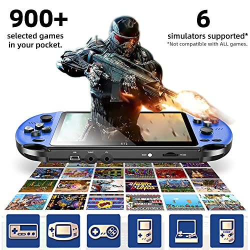 Handheld Game Console 5.1 inch Pro Retro Games Consoles Built-in Classic Games Rechargeable Battery Portable Style Game Consoles X12 Blue