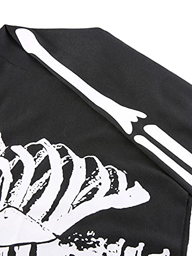 farrubbyine8 Women Gothic Crop Sweatshirt Skeleton Halloween Long Sleeve Hoodie Top Casual Goth Pullover Crop Top (C Skeleton, Large)