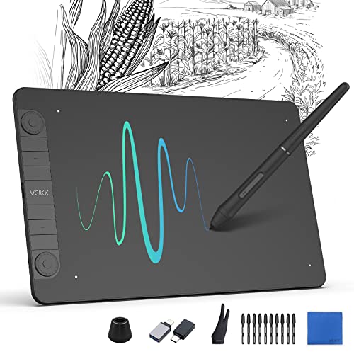 VEIKK VK1060PRO V2 Drawing Tablet, 10 x 6 Inch Graphics Pen Tablet with 8 Shortcut Keys, 8192 Levels Battery Free Supports Tilt Function, Work for Digital Art Drawing, Designing