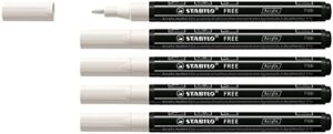 acrylic marker - stabilo free acrylic - t100 1-2 mm bullet tip - box of 5 - white