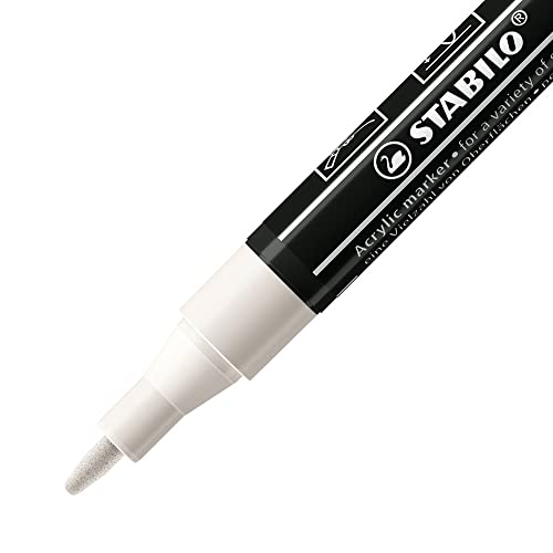 Acrylic Marker - STABILO FREE Acrylic - T100 1-2 mm Bullet Tip - Box of 5 - White