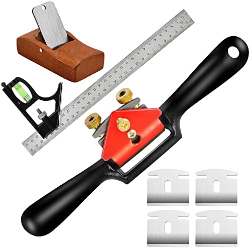 Elesunory 9” Adjustable SpokeShave, Hand Planer Woodworking with Flat Base, Replacement Blades and Ruler, Manual Wood Planer for Wood Working, Wood Craft