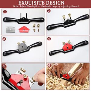 Elesunory 9” Adjustable SpokeShave, Hand Planer Woodworking with Flat Base, Replacement Blades and Ruler, Manual Wood Planer for Wood Working, Wood Craft