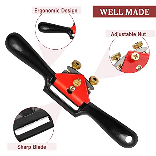 Elesunory 9” Adjustable SpokeShave, Hand Planer Woodworking with Flat Base, Replacement Blades and Ruler, Manual Wood Planer for Wood Working, Wood Craft