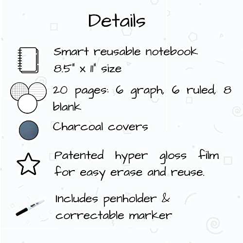 WIPEBOOK SMART REUSABLE SCAN NOTEBOOK - Smart Reusable Whiteboard Notebook - Ruled/Graph/Blank (8.5" x 11") with Expo Ultra Fine Dry Erase Marker | Ideal For Note-Taking & Doodling Charts | 8.5" x 11"