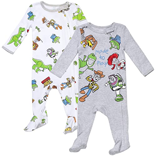 Disney Pixar Toy Story Buzz Lightyear Woody Newborn Baby Boys 2 Pack Zip Up Sleep N' Play Coveralls 3-6 Months