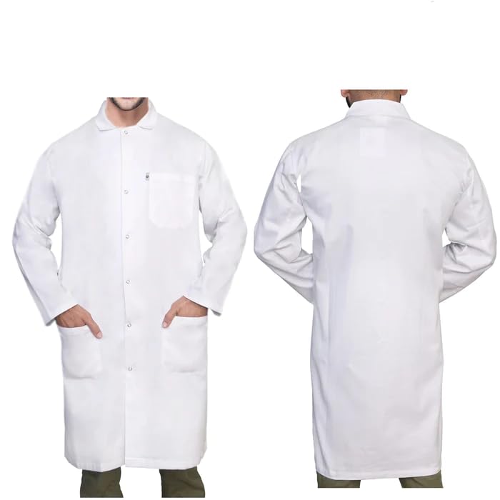 DR Uniforms Unisex Lab Coats, 100% Cotton - Snap Buttons - Sanforized to Control Shrinkage - White Laboratory Coats (X-Large)