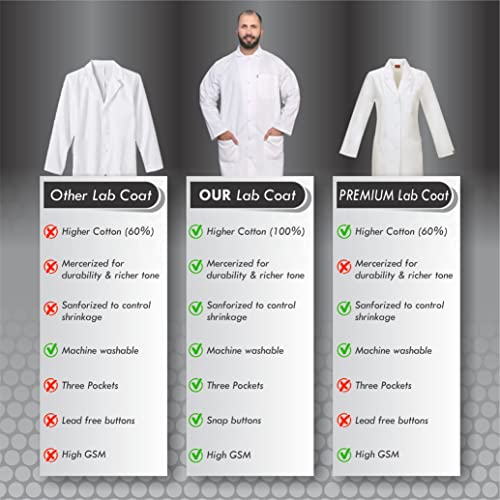 DR Uniforms Unisex Lab Coats, 100% Cotton - Snap Buttons - Sanforized to Control Shrinkage - White Laboratory Coats (X-Large)