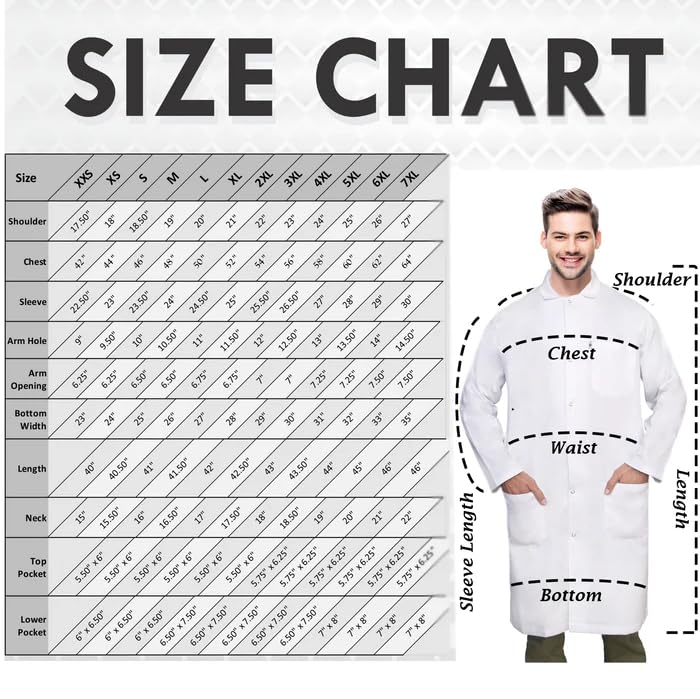 DR Uniforms Unisex Lab Coats, 100% Cotton - Snap Buttons - Sanforized to Control Shrinkage - White Laboratory Coats (X-Large)