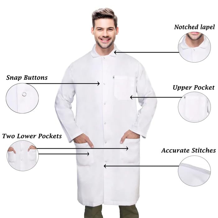 DR Uniforms Unisex Lab Coats, 100% Cotton - Snap Buttons - Sanforized ...