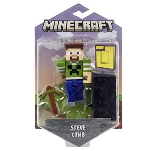 minecraft creeper shirt steve action figure, 3.25-in, with 1 build-a-portal piece & 1 accessory, building toy inspired by video game, collectible gift for fans & kids ages 6 years & older