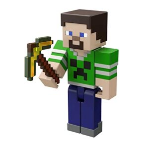 Minecraft Creeper Shirt Steve Action Figure, 3.25-in, with 1 Build-a-Portal Piece & 1 Accessory, Building Toy Inspired by Video Game, Collectible Gift for Fans & Kids Ages 6 Years & Older