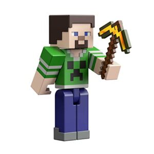 Minecraft Creeper Shirt Steve Action Figure, 3.25-in, with 1 Build-a-Portal Piece & 1 Accessory, Building Toy Inspired by Video Game, Collectible Gift for Fans & Kids Ages 6 Years & Older