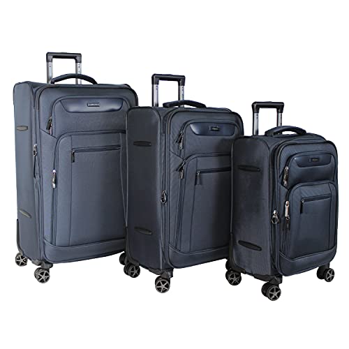 Dejuno Executive New Generation 3-Piece Spinner Luggage Set with USB Port, Navy