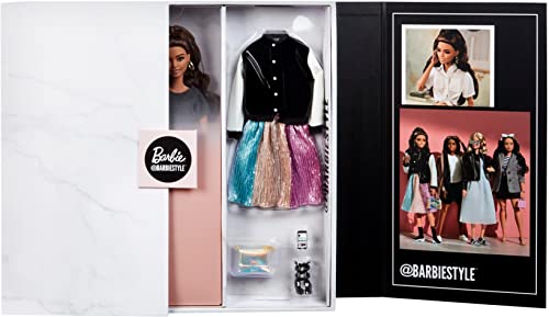 Barbie Signature @BarbieStyle Fully Posable Fashion Doll (Brunette) with 2 Tops, Skirt, Jeans, Jacket, 2 Pairs of Shoes & Accessories, Gift for Collectors