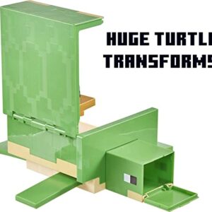 Minecraft Transforming Turtle Hideout, Authentic Pixelated Video-Game Role Play, Electronic, Action Toy to Create, Explore and Survive, Steve, Turtle, Collectible Gift for Fans Age 6 Years and Older