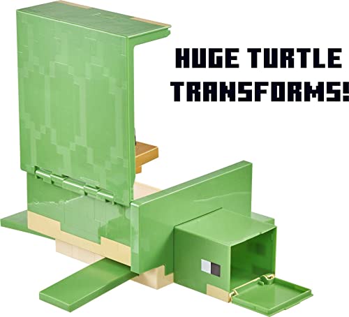 Minecraft Transforming Turtle Hideout, Authentic Pixelated Video-Game Role Play, Electronic, Action Toy to Create, Explore and Survive, Steve, Turtle, Collectible Gift for Fans Age 6 Years and Older