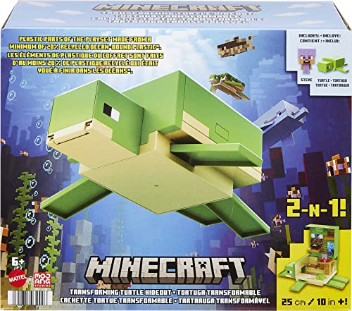 Minecraft Transforming Turtle Hideout, Authentic Pixelated Video-Game Role Play, Electronic, Action Toy to Create, Explore and Survive, Steve, Turtle, Collectible Gift for Fans Age 6 Years and Older