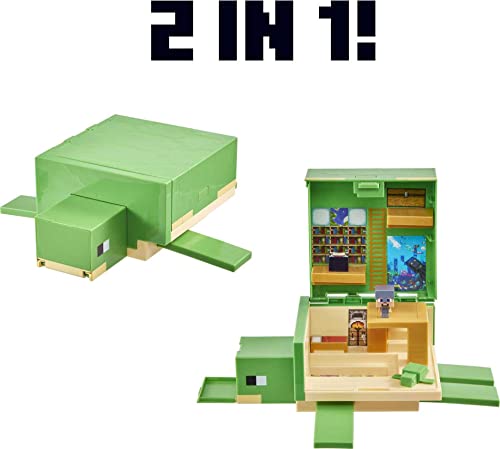 Minecraft Transforming Turtle Hideout, Authentic Pixelated Video-Game Role Play, Electronic, Action Toy to Create, Explore and Survive, Steve, Turtle, Collectible Gift for Fans Age 6 Years and Older