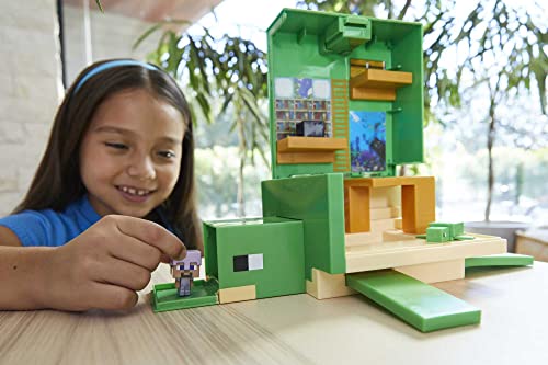 Minecraft Transforming Turtle Hideout, Authentic Pixelated Video-Game Role Play, Electronic, Action Toy to Create, Explore and Survive, Steve, Turtle, Collectible Gift for Fans Age 6 Years and Older