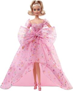 barbie signature birthday wishes doll (11.5 in blonde) wearing pink tulle gown & shoes, with customizable packaging, gift for 6 year olds & up