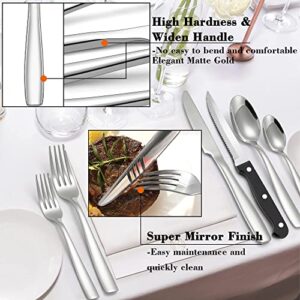 48-Piece Silverware Set with Steak Knife for 8, E-far Stainless Steel Flatware Cutlery Set for Home Kitchen Restaurant, Modern Square Tableware Eating Utensils Set, Mirror Finish, Dishwasher Safe