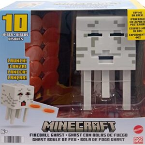 Mattel Minecraft Toys | Fireball Ghast Figure with 10 Shooting Discs | Video-Game Collectible | Gifts for Kids and Fans