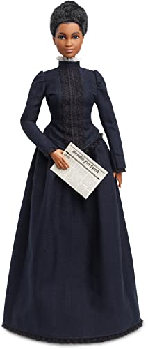 Barbie Inspiring Women Doll, Ida B. Wells Collectible with Blue Dress and Newspaper Accessory