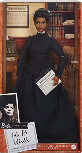 Barbie Inspiring Women Doll, Ida B. Wells Collectible with Blue Dress and Newspaper Accessory