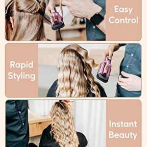 Wavytalk Beach Waves Curling Iron 3 Barrel Deep Hair Waver Hair Crimper Ceramic Curling Wand Beachy Waving Wand Hair Iron Adjustable Heat 300℉ - 420 ℉ Dual Voltage Pink