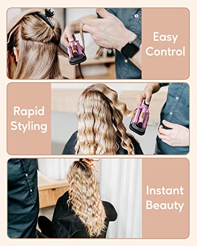 Wavytalk Beach Waves Curling Iron 3 Barrel Deep Hair Waver Hair Crimper Ceramic Curling Wand Beachy Waving Wand Hair Iron Adjustable Heat 300℉ - 420 ℉ Dual Voltage Pink