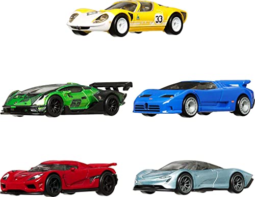 Hot Wheels Premium Car Culture Speed Machines 5-Pack of Toy Cars, Full Metal Body, Real Riders Tires, 1:64 Scale Sports Cars, Gift for Collectors