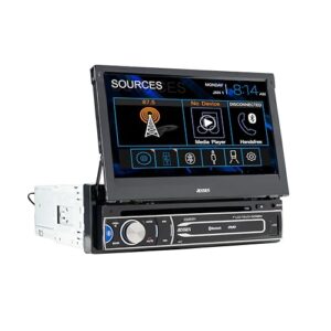 jensen cdr171 7 inch am/fm motorized flip out led media touch screen single din car stereo radio | cd & dvd player | push to talk assistant | bluetooth | backup camera input | usb and 3.5mm aux inputs