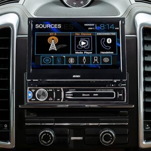 JENSEN CDR171 7 inch AM/FM Motorized Flip Out LED Media Touch Screen Single Din Car Stereo Radio | CD & DVD Player | Push to Talk Assistant | Bluetooth | Backup Camera Input | USB and 3.5mm AUX Inputs