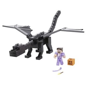 minecraft ultimate ender dragon 20-inch action figure, mist-breathing, plus color-change steve 3.25-in figure & accessories