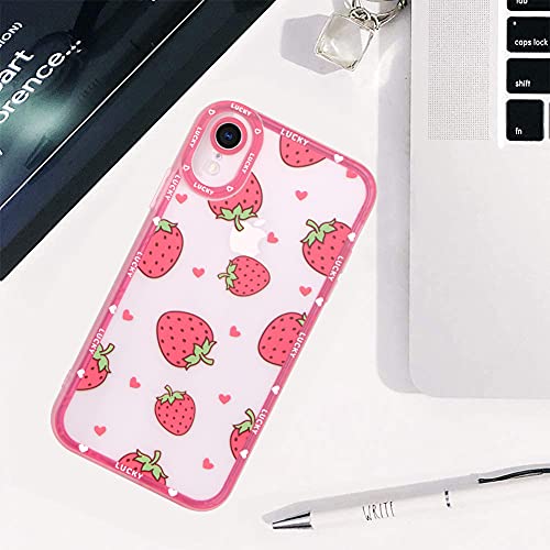 MZELQ Compatible with iPhone XR Case Red Strawberry Cute Pattern, Soft TPU iPhone XR Case for Girls Women + 1* Screen Protector, Camera Hole Protective for iPhone XR Case 6.1 inch