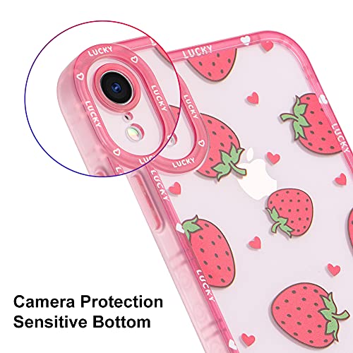 MZELQ Compatible with iPhone XR Case Red Strawberry Cute Pattern, Soft TPU iPhone XR Case for Girls Women + 1* Screen Protector, Camera Hole Protective for iPhone XR Case 6.1 inch