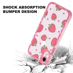 MZELQ Compatible with iPhone XR Case Red Strawberry Cute Pattern, Soft TPU iPhone XR Case for Girls Women + 1* Screen Protector, Camera Hole Protective for iPhone XR Case 6.1 inch