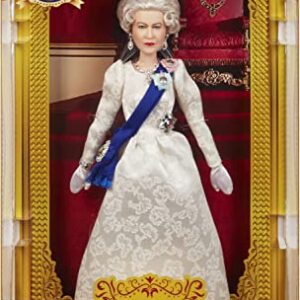 Barbie Signature Queen Elizabeth II Platinum Jubilee Doll Wearing Ivory Gown, Riband, Crown & Gloves, with Doll Stand, Gift for Collectors