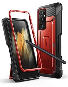 supcase unicorn beetle pro series case for samsung galaxy s21 ultra 5g (2021 release), full-body dual layer rugged kickstand case with s pen slot (ruddy)