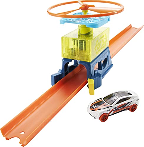 Hot Wheels Track Builder Playset Drone Lift-Off Pack, 6 Component Parts, Includes 1:64 Scale Toy Car