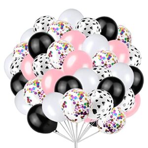 bxxwin cow party balloons supplies, 12 inch cow pattern printed balloons black white pink latex balloons confetti balloons set for kids birthday baby shower party (60pcs)