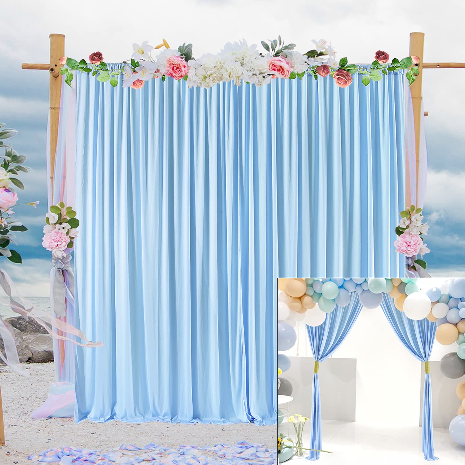 Blue Backdrop Curtain for Parties Wedding Backdrop Drapes Baby Shower Birthday Anniversary Videos Photography Decorations, 2 Panels, 5ft x 10ft