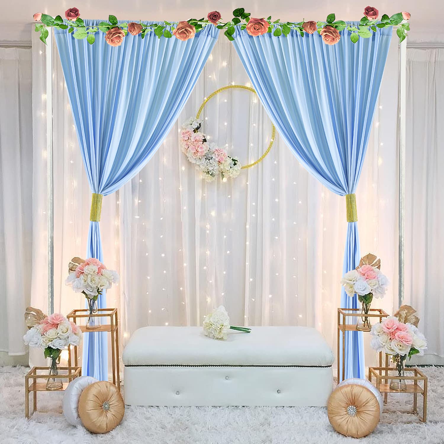 Blue Backdrop Curtain for Parties Wedding Backdrop Drapes Baby Shower Birthday Anniversary Videos Photography Decorations, 2 Panels, 5ft x 10ft