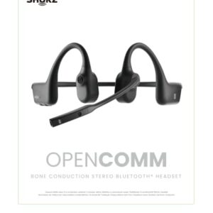 SHOKZ (AfterShokz OpenComm - Bone Conduction Open-Ear Stereo Bluetooth Headset with Noise-Canceling Boom Microphone - Wireless Headset for Mobile Use, with Bookmark