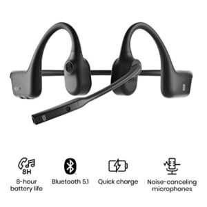 SHOKZ (AfterShokz OpenComm - Bone Conduction Open-Ear Stereo Bluetooth Headset with Noise-Canceling Boom Microphone - Wireless Headset for Mobile Use, with Bookmark