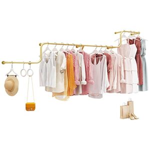 wall-mounted clothes rail, clothing display rack, heavy-duty industrial tube clothes rail, detachable multifunctional metal hanger/space saving/strong load-bearing/golden / 300cm