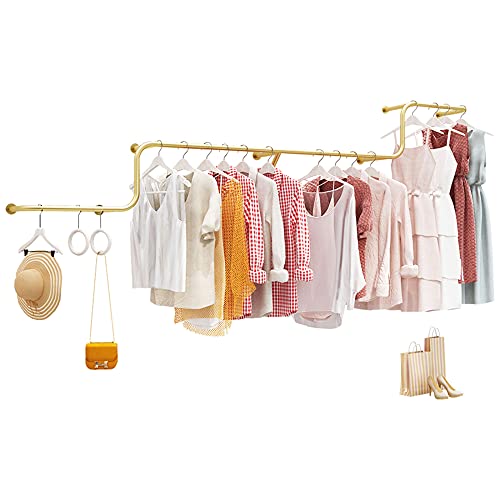 Wall-Mounted Clothes Rail, Clothing Display Rack, Heavy-Duty Industrial Tube Clothes Rail, Detachable Multifunctional Metal Hanger/Space Saving/Strong Load-Bearing/Golden / 300cm